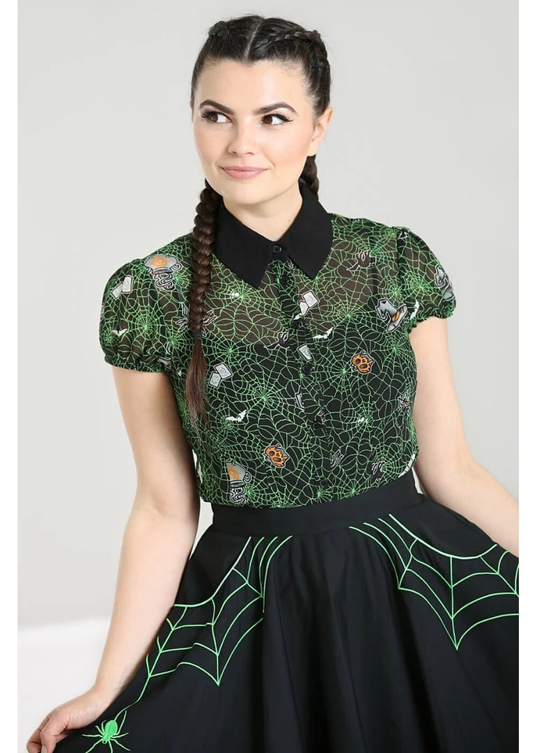 New In Hell Bunny Hex Spiderweb 50's Blouse Black