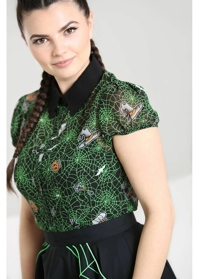 New In Hell Bunny Hex Spiderweb 50's Blouse Black