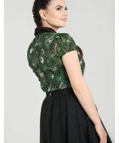 New In Hell Bunny Hex Spiderweb 50's Blouse Black