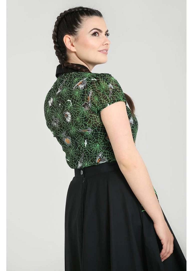 New In Hell Bunny Hex Spiderweb 50's Blouse Black