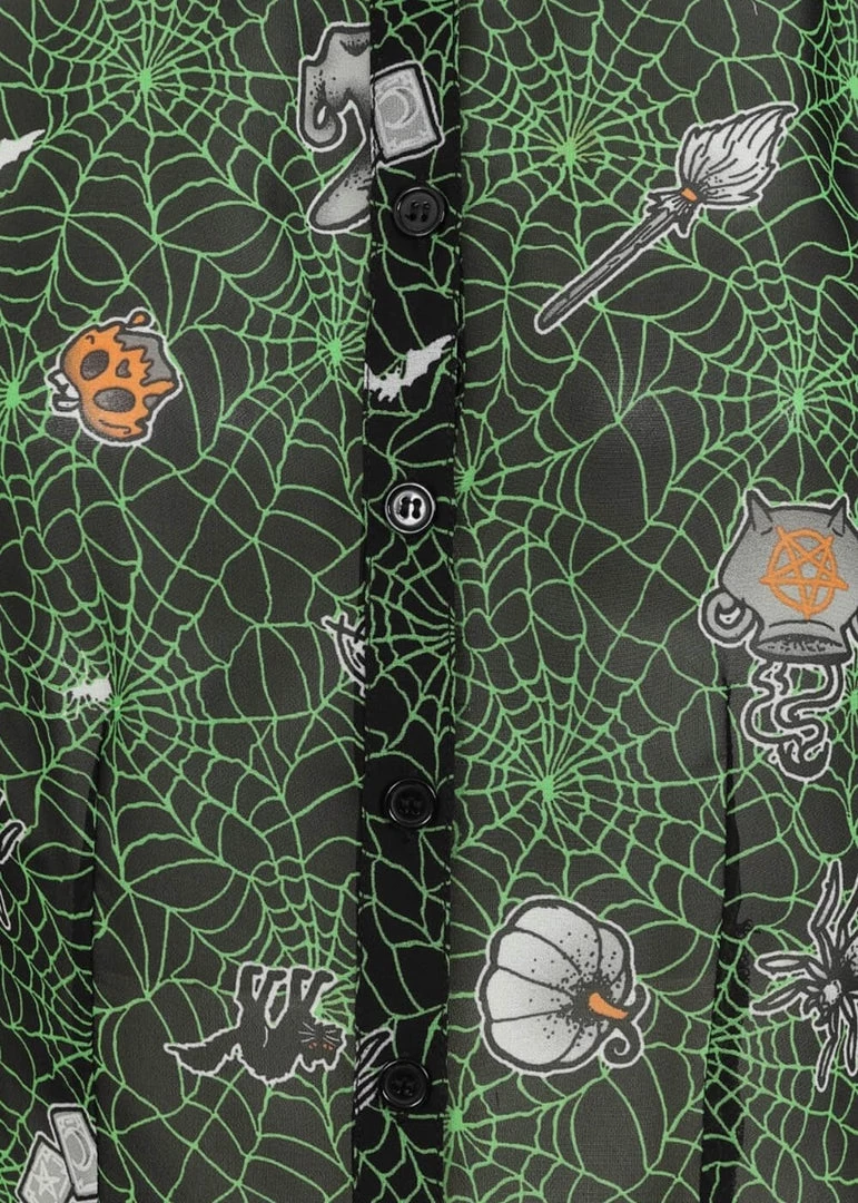 New In Hell Bunny Hex Spiderweb 50's Blouse Black