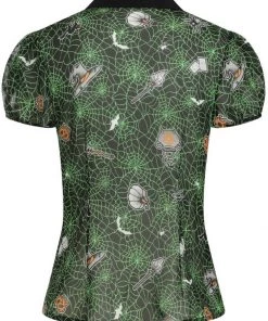 New In Hell Bunny Hex Spiderweb 50's Blouse Black