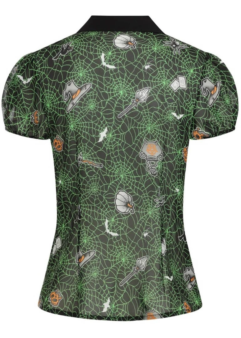 New In Hell Bunny Hex Spiderweb 50's Blouse Black