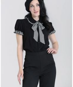 New In Hell Bunny Leslie 40s Blouse Black White