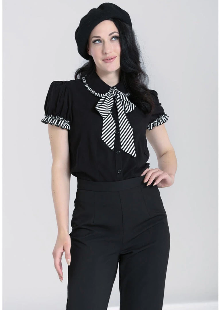 New In Hell Bunny Leslie 40s Blouse Black White