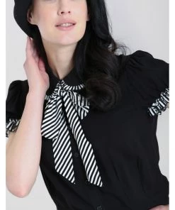 New In Hell Bunny Leslie 40s Blouse Black White