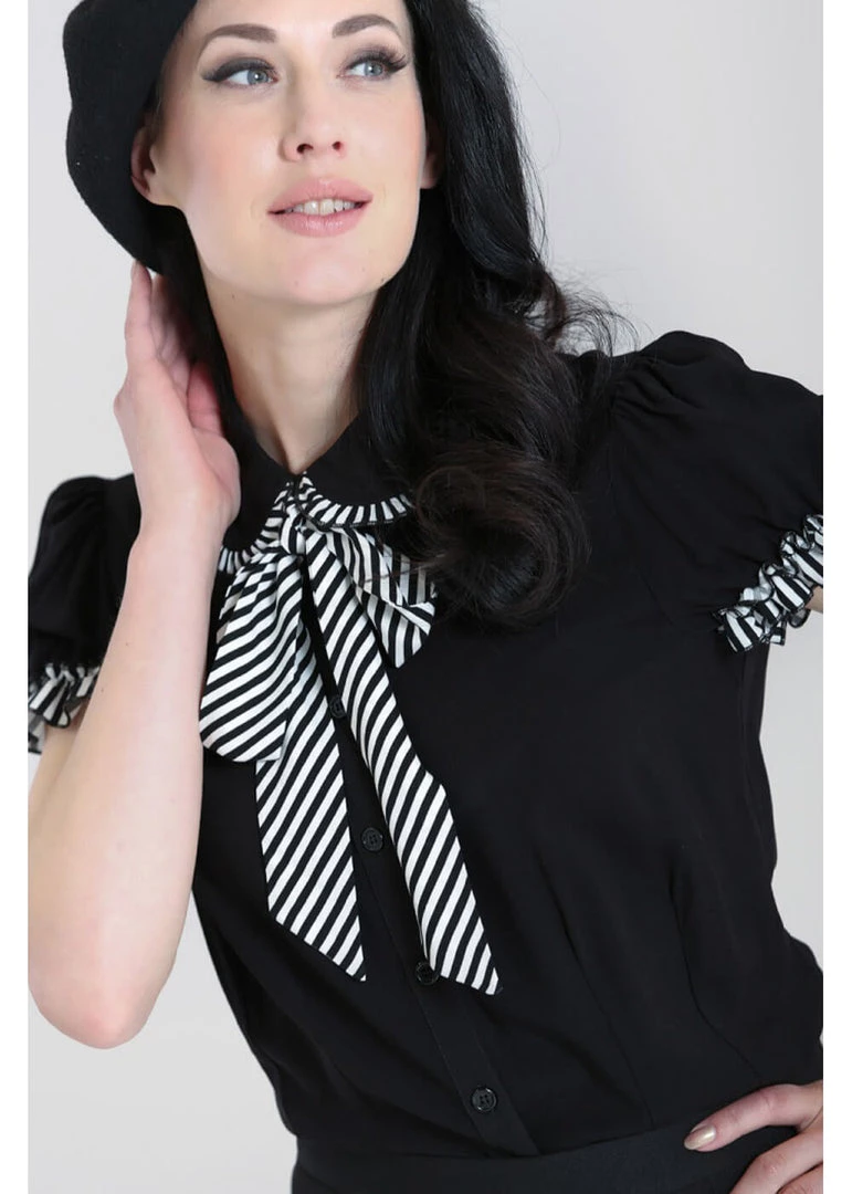 New In Hell Bunny Leslie 40s Blouse Black White