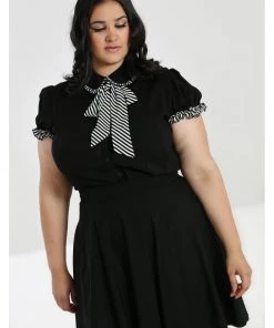 New In Hell Bunny Leslie 40s Blouse Black White