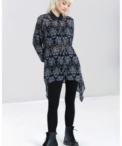 New In Hell Bunny Lost Whispers 70's Tunic Blouse Black