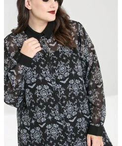 New In Hell Bunny Lost Whispers 70's Tunic Blouse Black