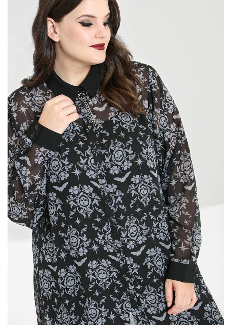 New In Hell Bunny Lost Whispers 70's Tunic Blouse Black