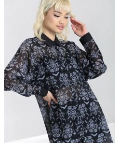 New In Hell Bunny Lost Whispers 70's Tunic Blouse Black