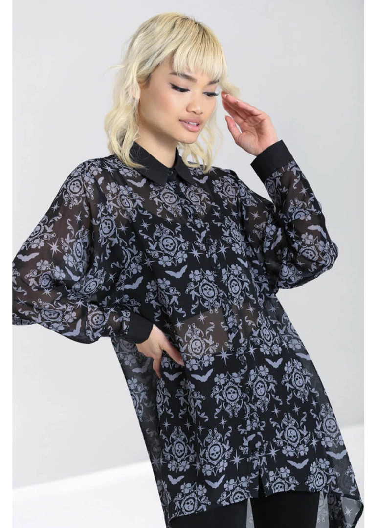 New In Hell Bunny Lost Whispers 70's Tunic Blouse Black