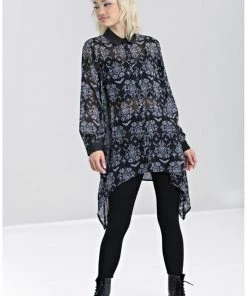 New In Hell Bunny Lost Whispers 70's Tunic Blouse Black