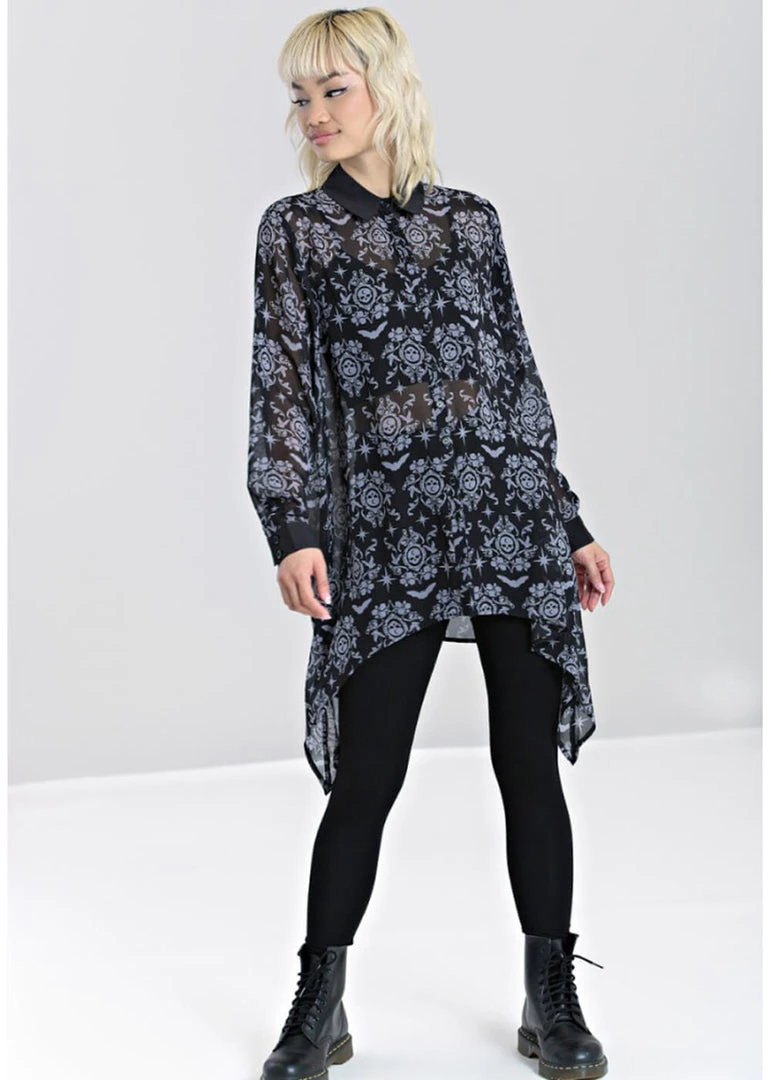 New In Hell Bunny Lost Whispers 70's Tunic Blouse Black