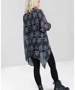 New In Hell Bunny Lost Whispers 70's Tunic Blouse Black