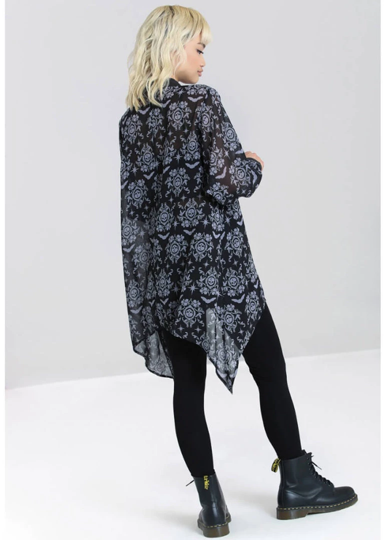 New In Hell Bunny Lost Whispers 70's Tunic Blouse Black