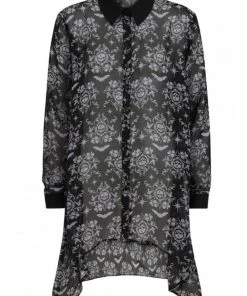 New In Hell Bunny Lost Whispers 70's Tunic Blouse Black