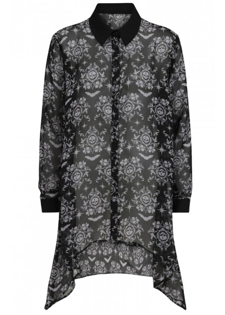 New In Hell Bunny Lost Whispers 70's Tunic Blouse Black