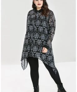 New In Hell Bunny Lost Whispers 70's Tunic Blouse Black