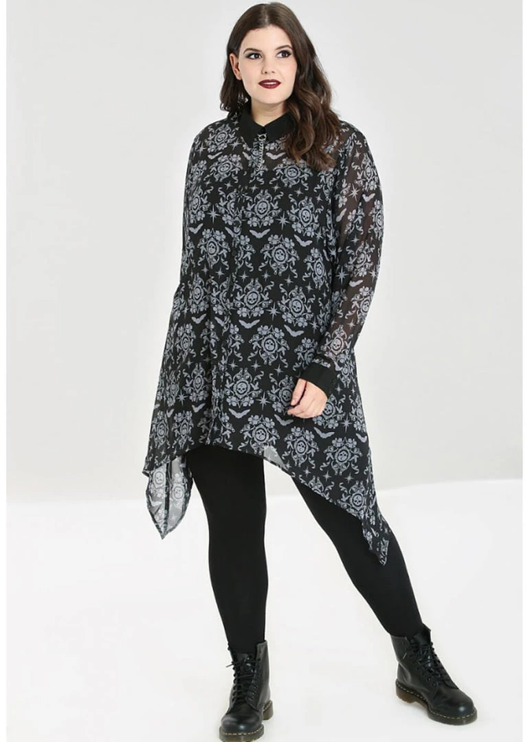 New In Hell Bunny Lost Whispers 70's Tunic Blouse Black