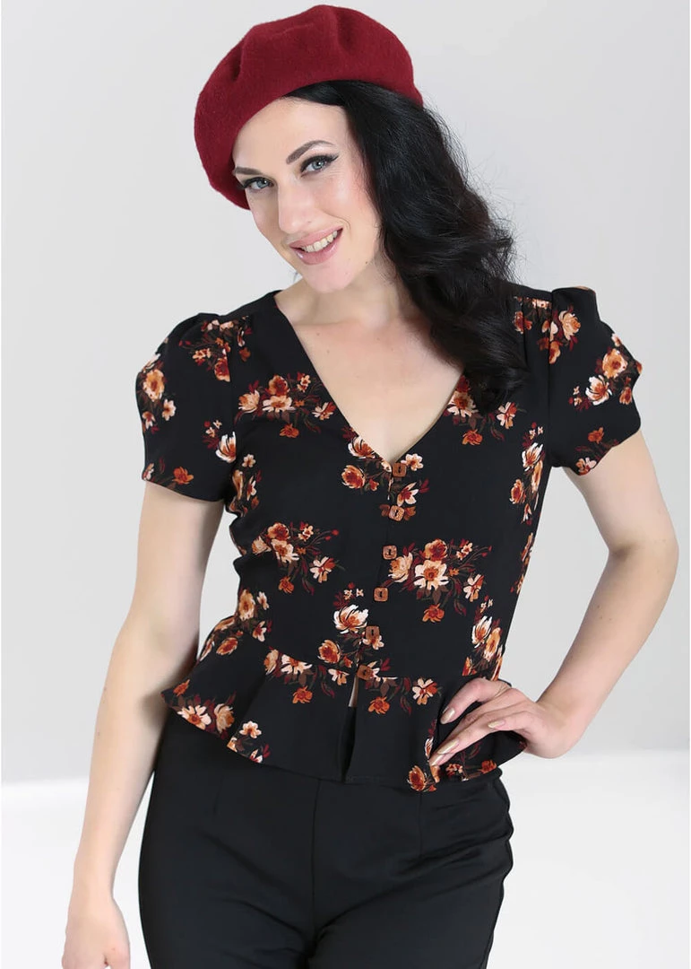 New In Hell Bunny Orla 40's Blouse Black