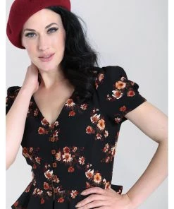 New In Hell Bunny Orla 40's Blouse Black
