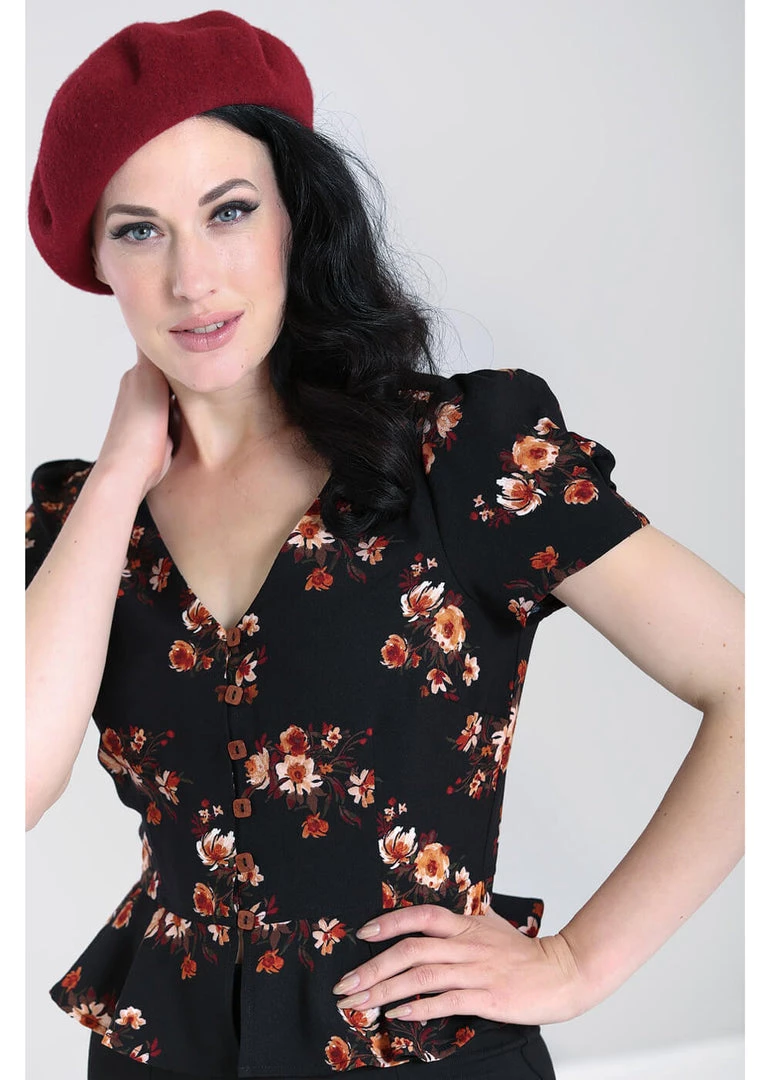 New In Hell Bunny Orla 40's Blouse Black