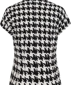 New In Hell Bunny Blake Houndstooth 60's Blouse Black White