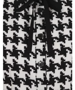 New In Hell Bunny Blake Houndstooth 60's Blouse Black White