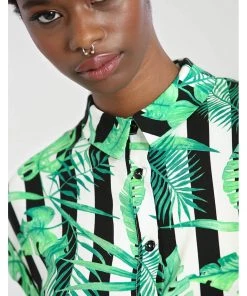 New In Hell Bunny Solana Leaves 60's Shirt Black White