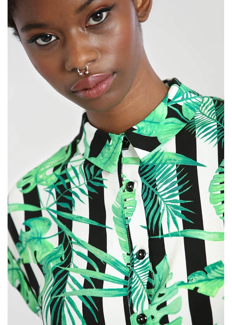 New In Hell Bunny Solana Leaves 60's Shirt Black White