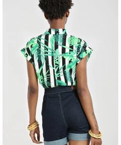 New In Hell Bunny Solana Leaves 60's Shirt Black White