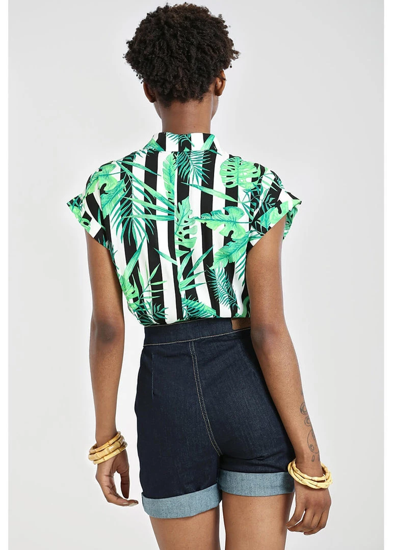 New In Hell Bunny Solana Leaves 60's Shirt Black White