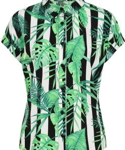 New In Hell Bunny Solana Leaves 60's Shirt Black White