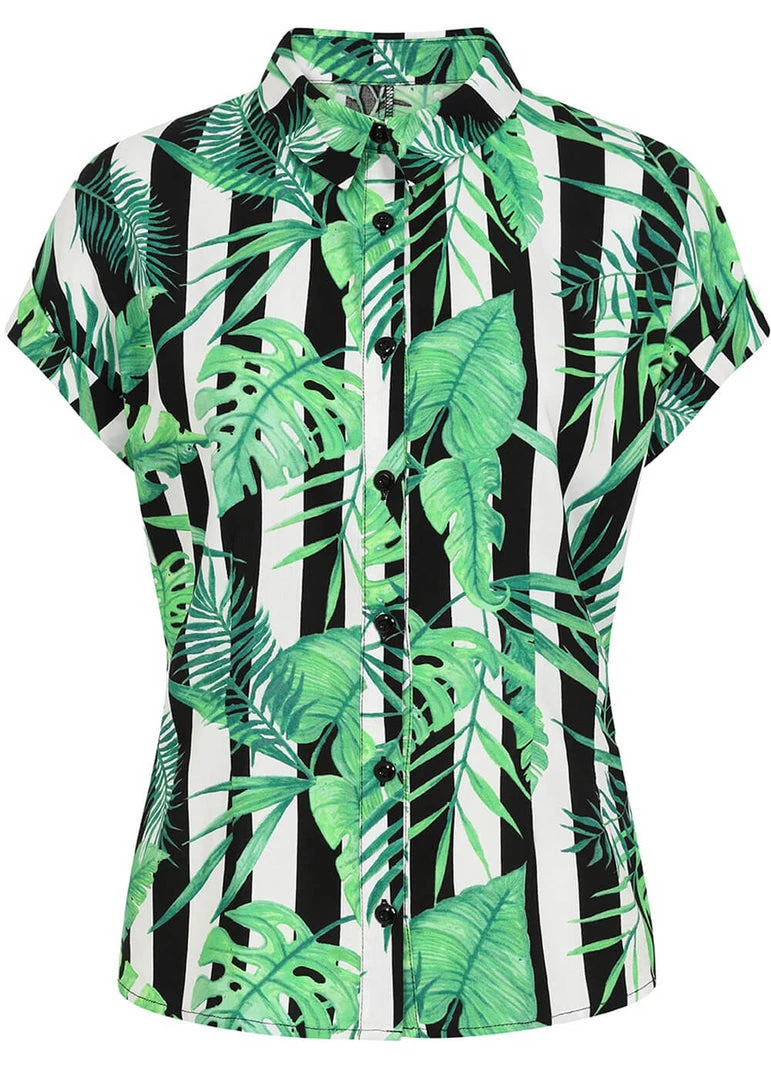 New In Hell Bunny Solana Leaves 60's Shirt Black White