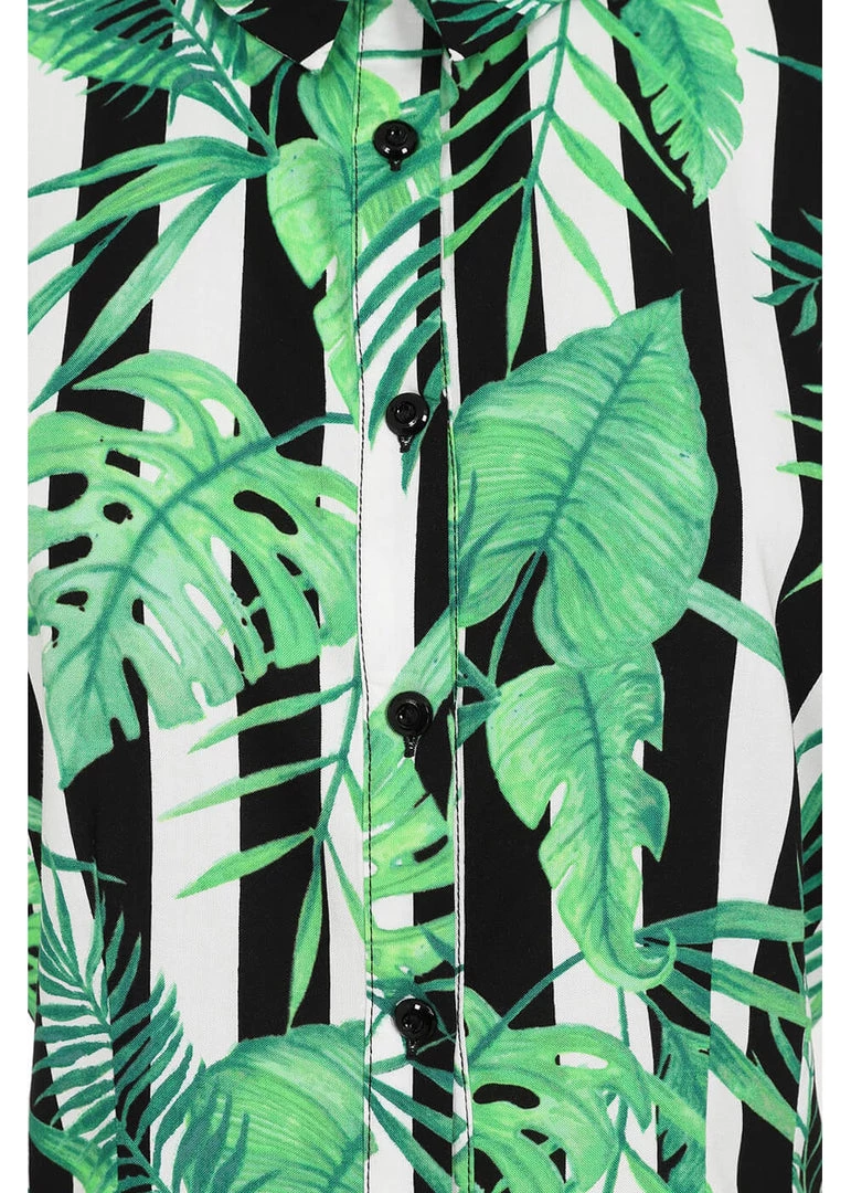 New In Hell Bunny Solana Leaves 60's Shirt Black White