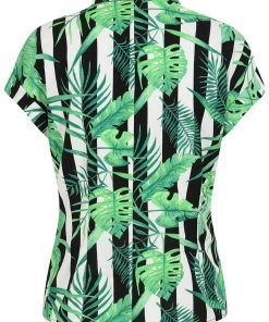 New In Hell Bunny Solana Leaves 60's Shirt Black White