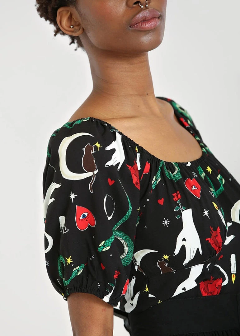 Hell Bunny Good Fortune Snake 70's Crop Top Black