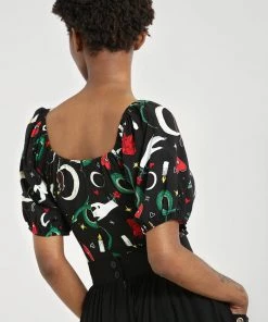 Hell Bunny Good Fortune Snake 70's Crop Top Black