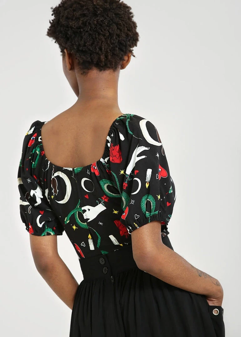 Hell Bunny Good Fortune Snake 70's Crop Top Black