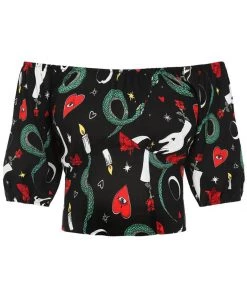 Hell Bunny Good Fortune Snake 70's Crop Top Black