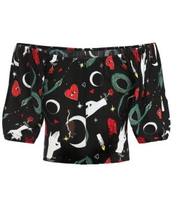 Hell Bunny Good Fortune Snake 70's Crop Top Black