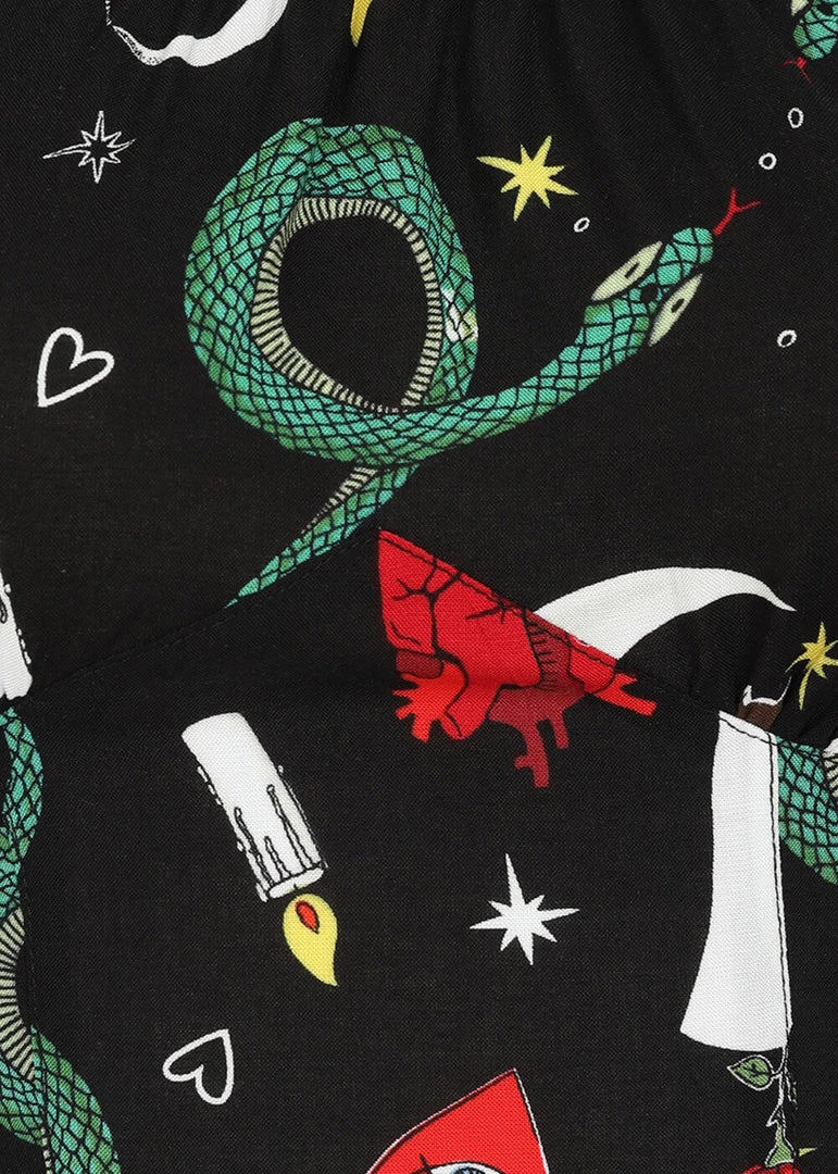 Hell Bunny Good Fortune Snake 70's Crop Top Black