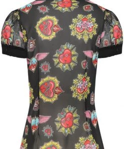 Hell Bunny Amias Sacred Heart 50's Blouse Black New In