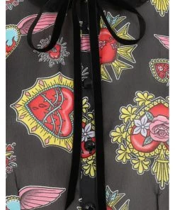 Hell Bunny Amias Sacred Heart 50's Blouse Black New In