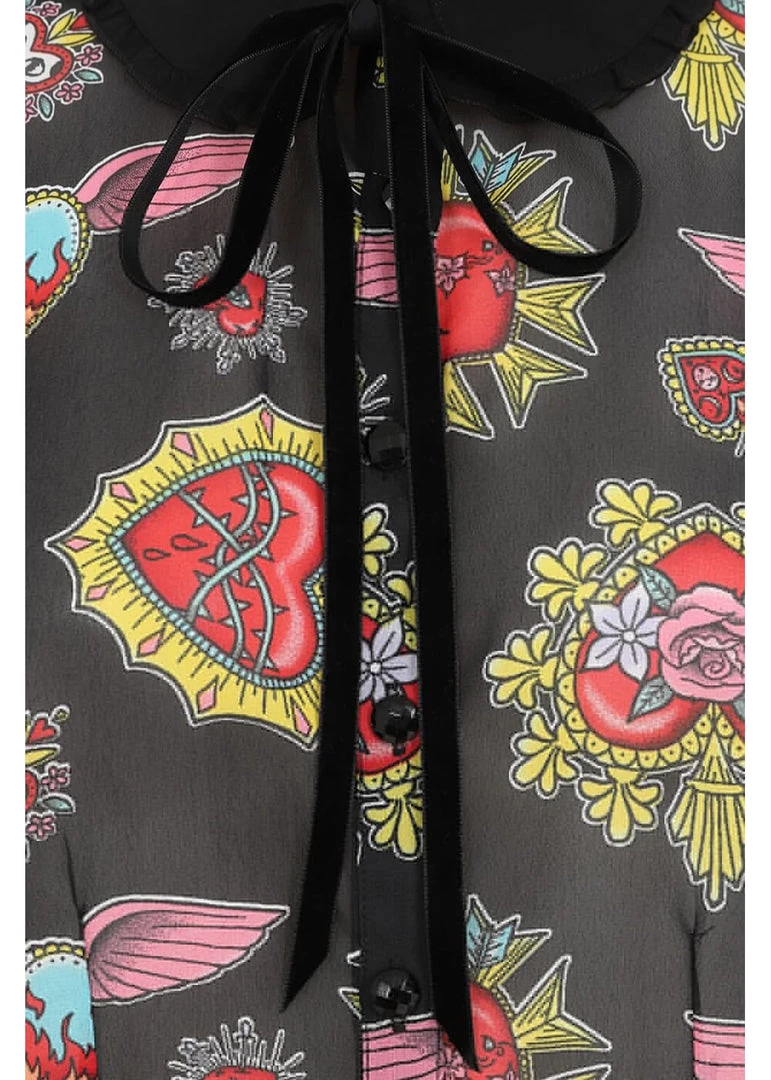 Hell Bunny Amias Sacred Heart 50's Blouse Black New In