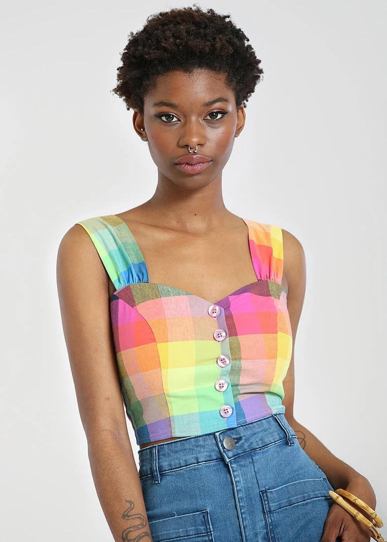 Hell Bunny Lucia 60's Rainbow Crop Top Multi