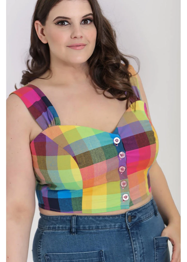 Hell Bunny Lucia 60's Rainbow Crop Top Multi
