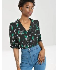 New In Hell Bunny Good Luck 40's Blouse Black